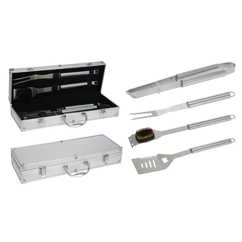 ACCESORIOS BARBACOA 4 PZAS + MALETÍN METÁLICO
